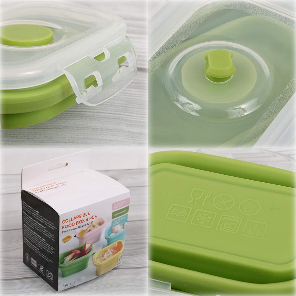 Cozihom Collapsible Silicone Food Storage Container, Portion Control Container With Clip-On Lid, Stackable, Space Saving, Microw