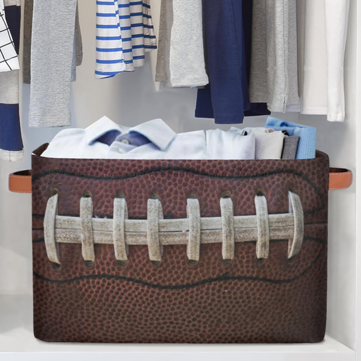Football Storage Bin Basket, Soccer Large Toys Storage Cube Box With Handles, Collapsible Laundry Basket Rectangular Waterproof