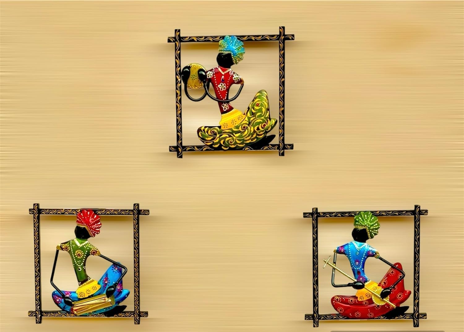 Rsn Metal Rajasthani Musicians Item Showpiece, Metal Frame Wall Dcor Entrance/Wall Hanging For Living Room, Wrought Iron Wall Ar