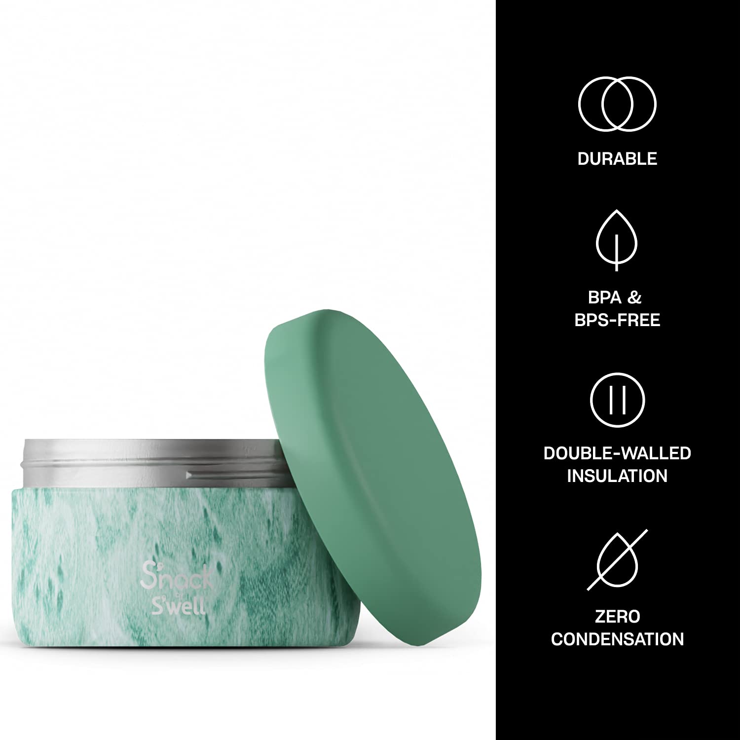S'Well S'Nack Stainless Steel Food Container - 10 Oz - Peppermint Tree - Double-Layered Insulated Bowls Keep Food Cold For 10 Ho
