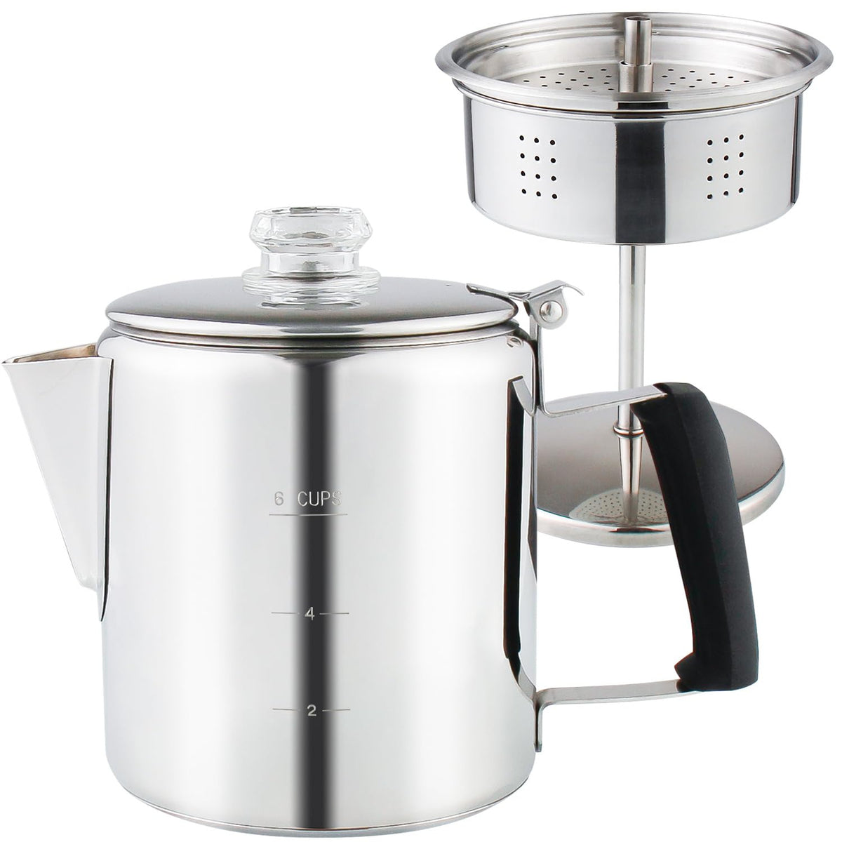 Apoxcon Multi Use Coffee Percolator Pot With Heat Resistant Borosilicate Glass Knob & Antiflaming Silica Handle Stainless Steel
