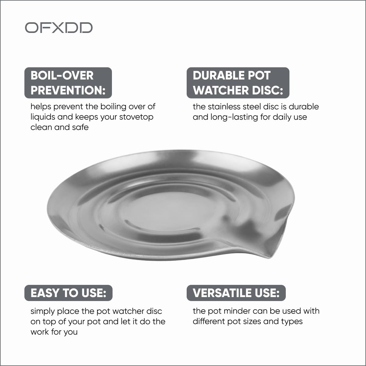OFXDD Pot Minder - Stainless Steel Boil Control Disc for Kitchen Pots - Prevents Boil Over