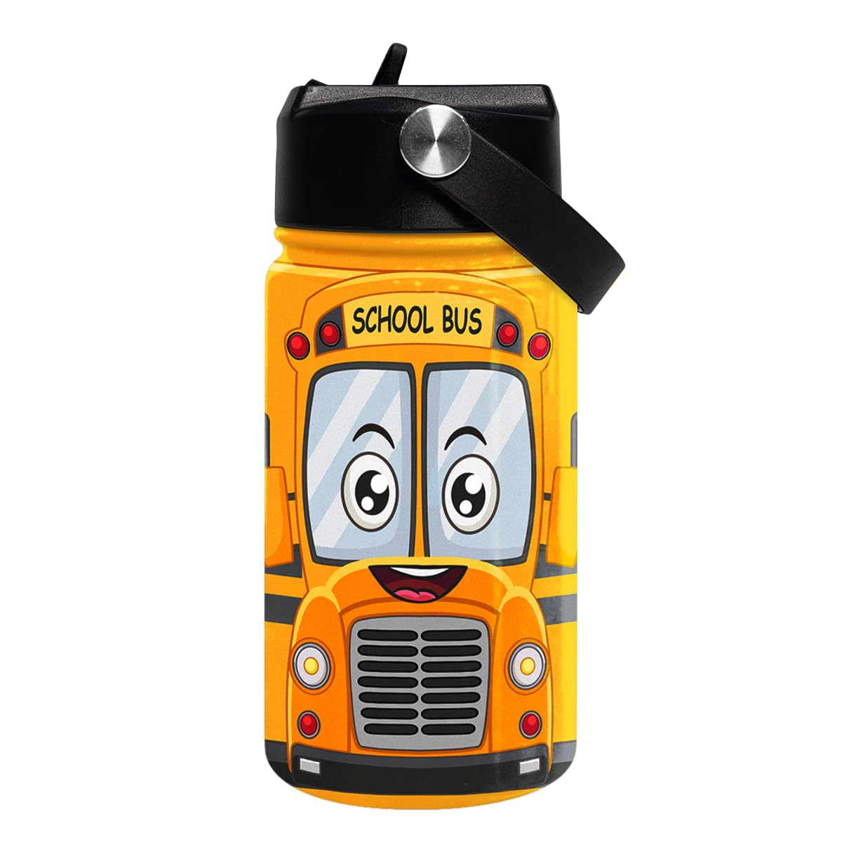 School Bus Water Bottle - Kids Water Bottle with Straw Lid - 12 Oz Insulated Stainless Steel Water Bottles for Kid Boys - Travel