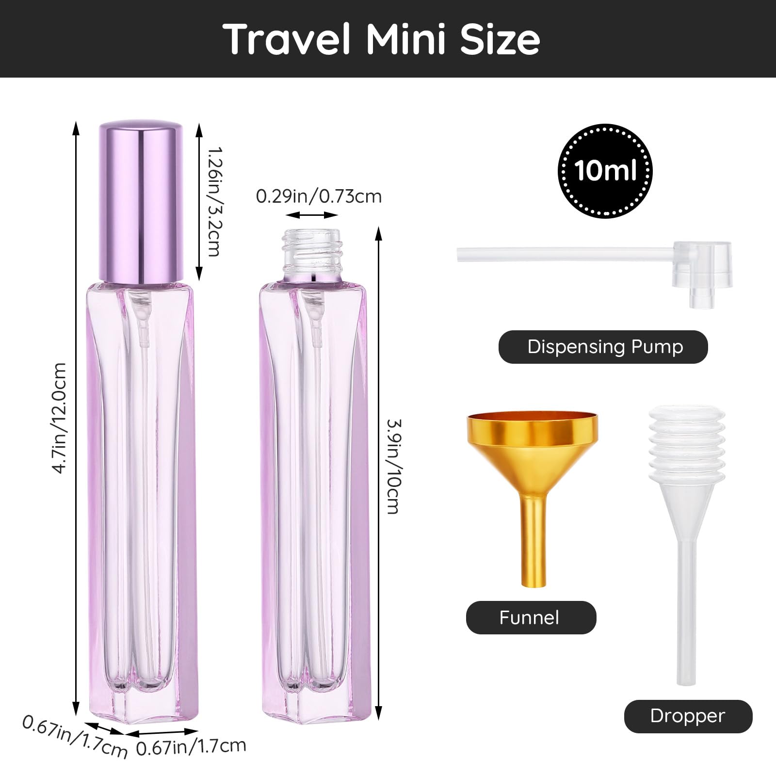Segbeauty 0.34Oz Refillable Travel Perfume Atomizer Bottle, 10Pcs 10Ml Mini Glass Spray Bottles For Perfume Decanter Kit, Purple