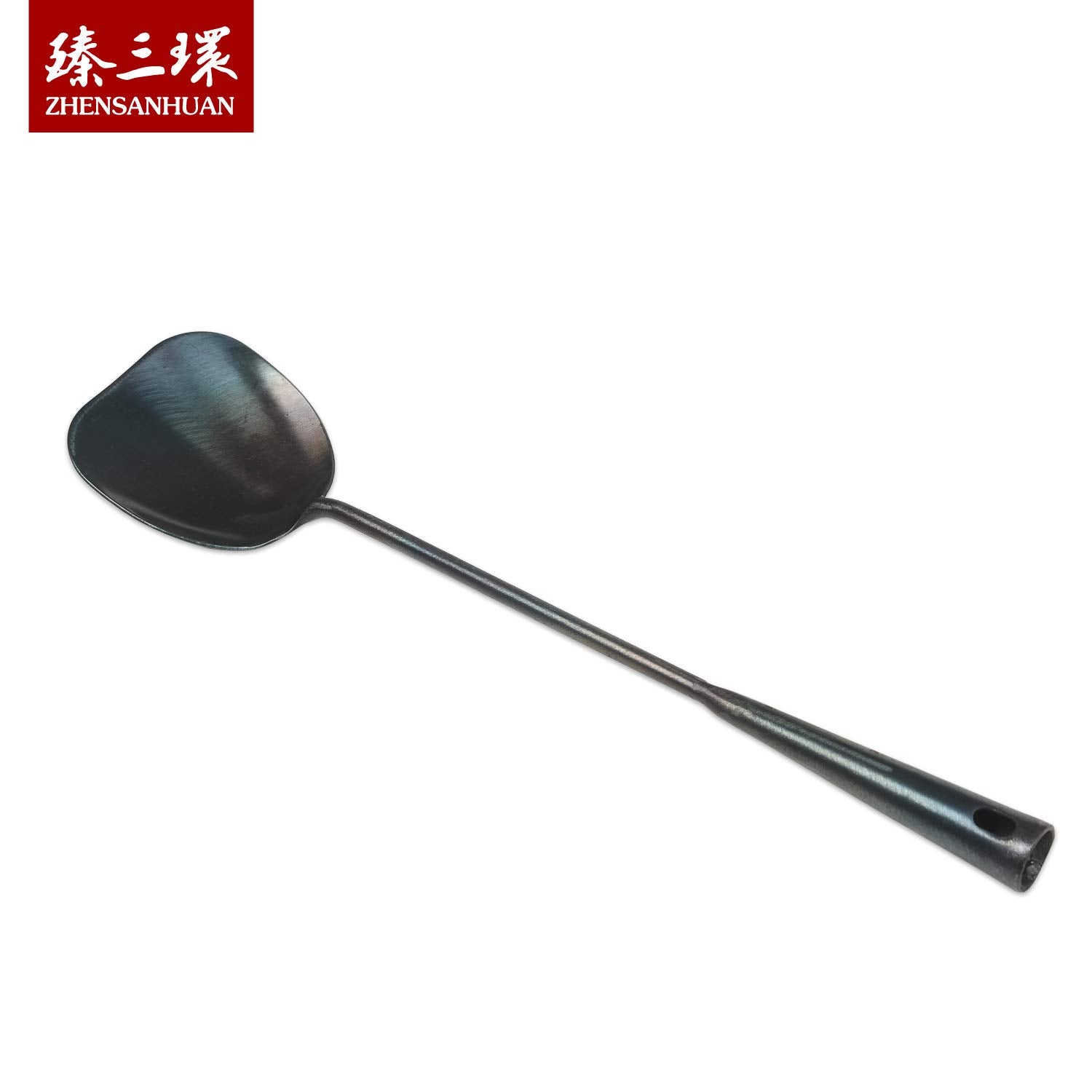 ZhenSanHuan Hand Hammered Carbon Steel Spatula - 40CM/15.7'' Long Handle Wok Tool, Black Iron Model