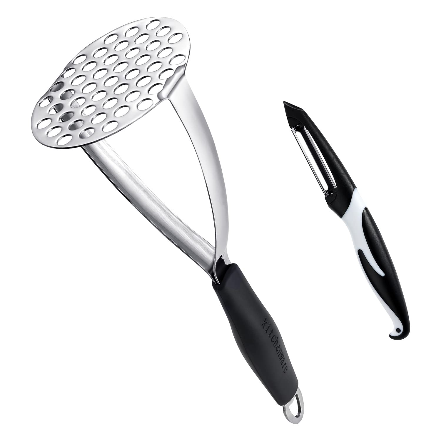 Joyoldelf Heavy Duty Stainless Steel Potato Masher With Potato Peelers, Masher Kitchen Tool & Food Masher/Potato Smasher With Si
