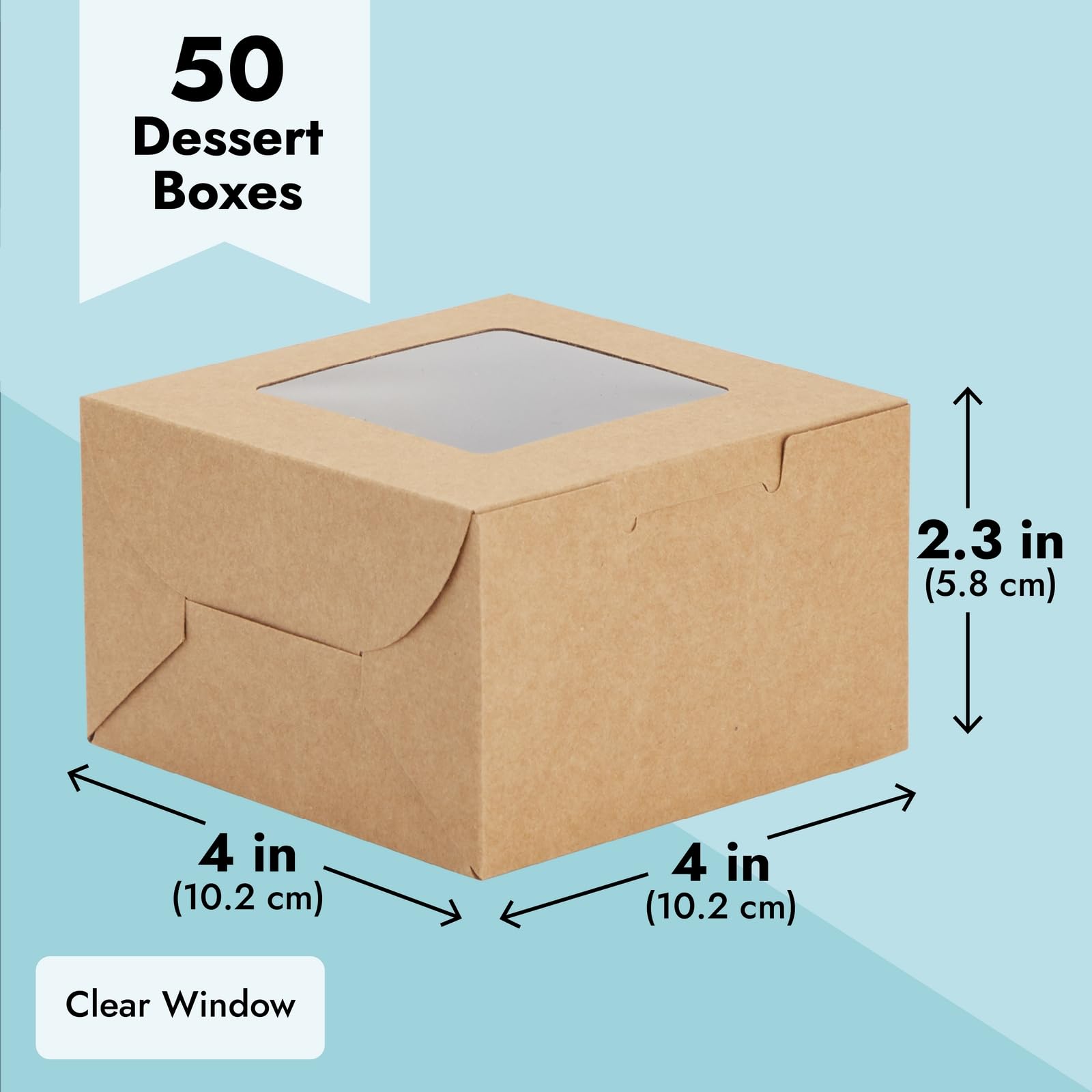 Juvale 50 Pack 4X4X2.5 Mini Dessert Boxes With Window For Bakery - Baked Goods Packaging Containers For Cupcakes, Cookies, Pastr