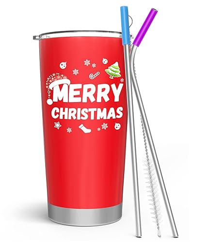 Yoelike Christmas Tumbler Cup With Lid And Straw, Vacuum Insulated, Stainless Steel 20Oz Coffee Travel Mug, Leak Proof, Best Chr