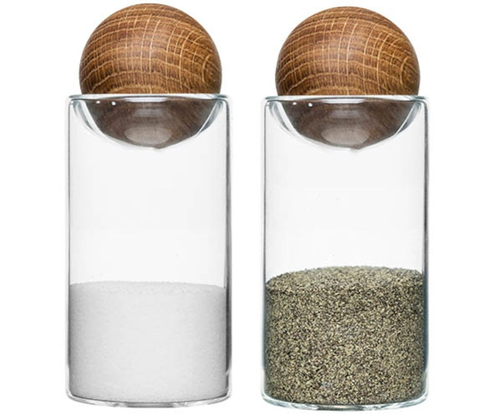 Sagaform Nature Collection Salt And Pepper Glass Salt & Pepper Shakers With Oak Stopper 4 1/2-Inch, Set Of 2, Clear