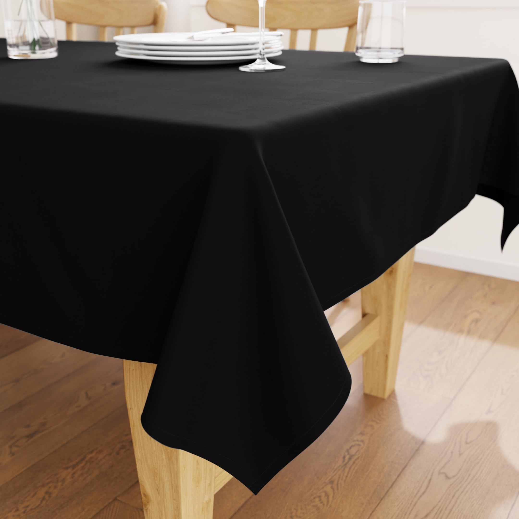 Encasa Table Cloth Size 56X84 In | Cotton Canvas Fabric | Jet Black Solid Color | Dining Tablecloth For Decoration - Machine Was