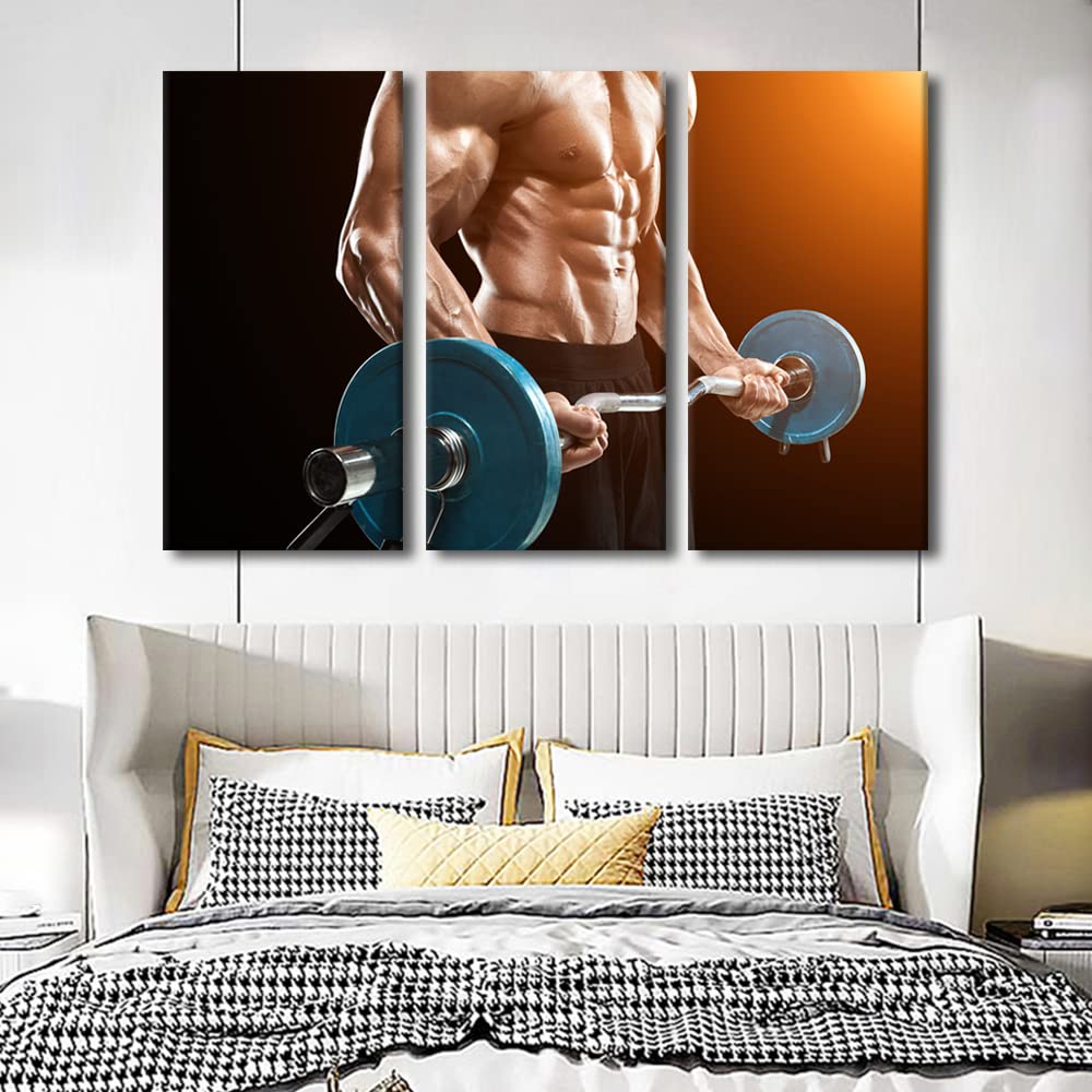 Tumovo Fitness Theme Pictures For Living Room Weightlifter Sportsman Canvas Wall Art Muscular Man House Decor Barbell Modern Off