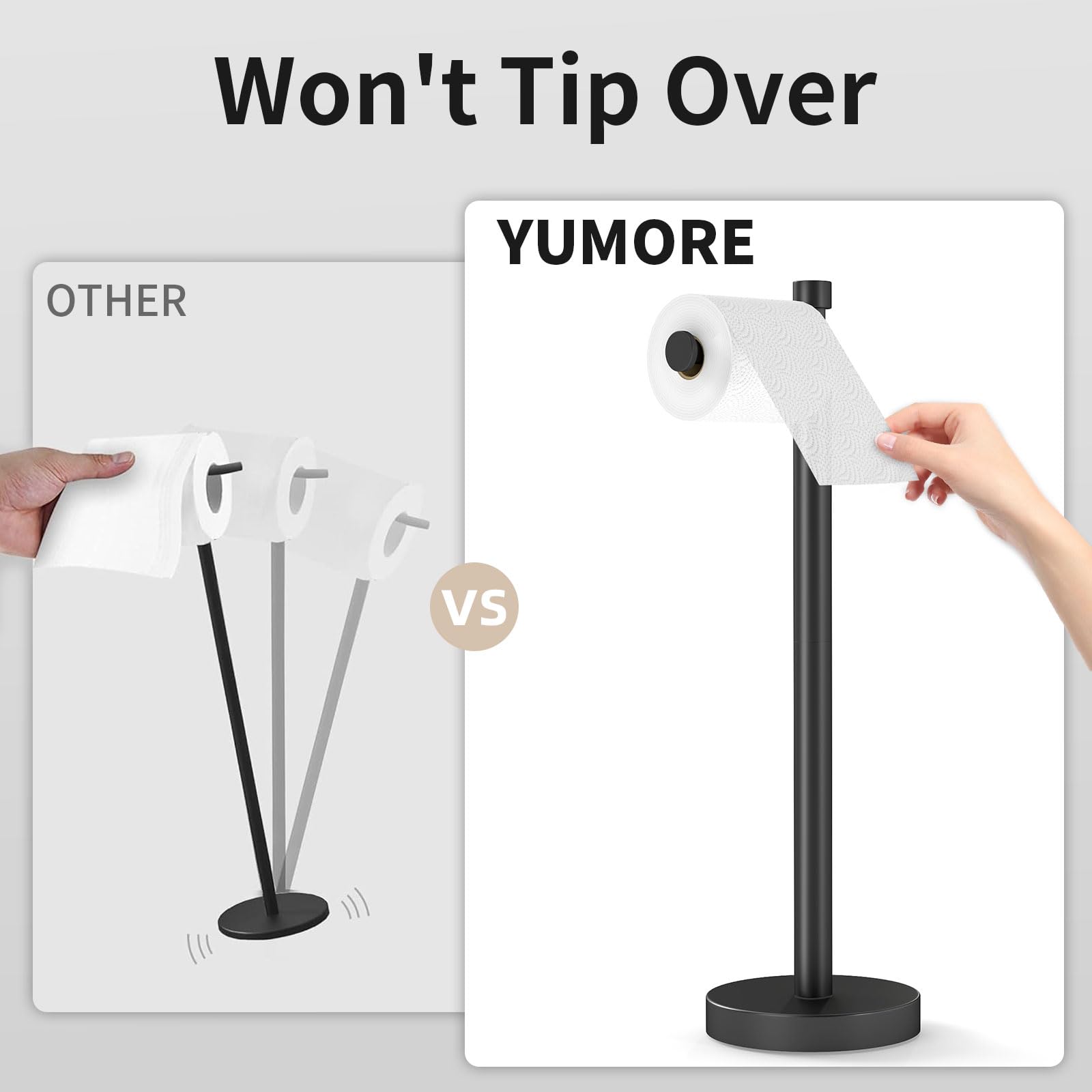 Yumore Toilet Paper Holder Stand Freestanding, Weighted And Sturdy Matte Black Stainless Steel Design With Non-Slip Cap, Rustpro