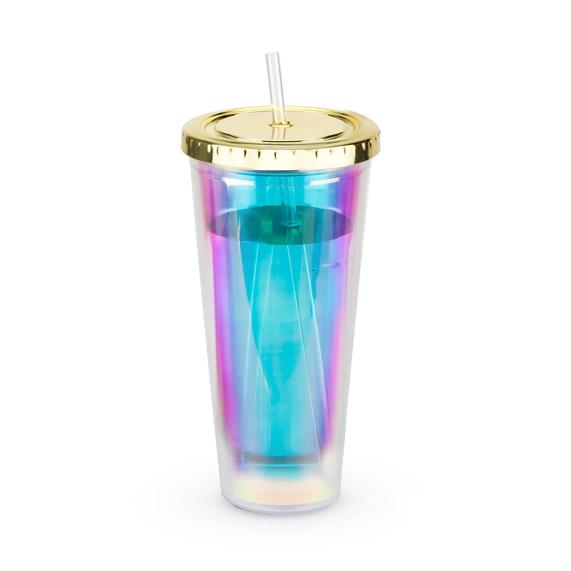Blush Iridescent Cute Drink Tumbler | Reusable, Leak-Proof, Travel, Clear Plastic, Slim, Iced Coffee Cup With Silicone Seal, Scr