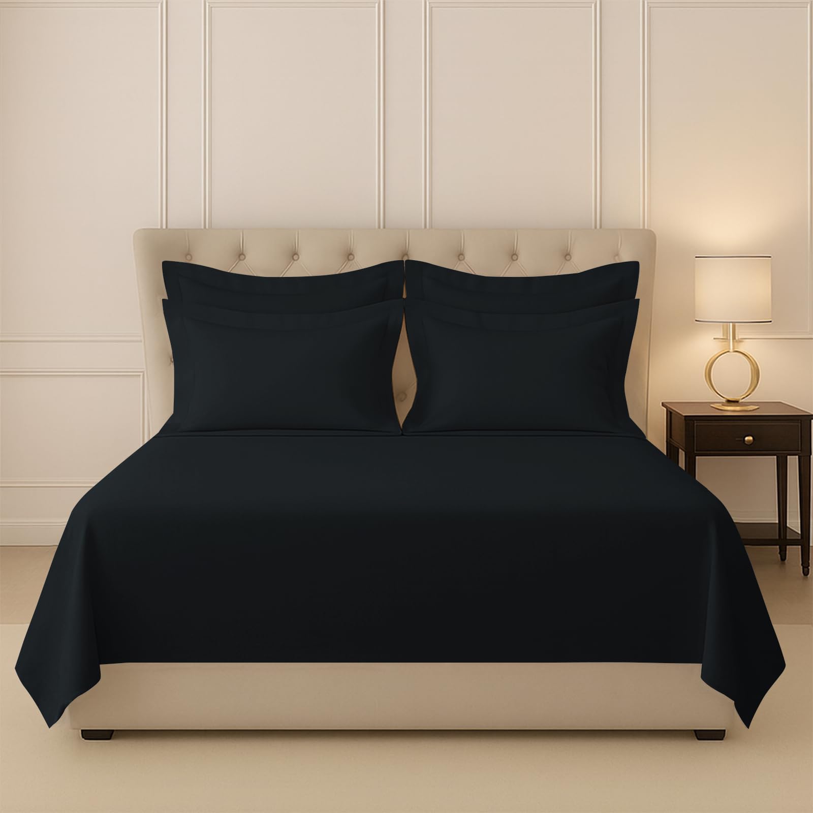 Pizuna 100% Cotton Bedsheet Super King Size Black, 400 Thread Count Long Staple Combed Cotton Flat Bedsheets 108X108 Inches With