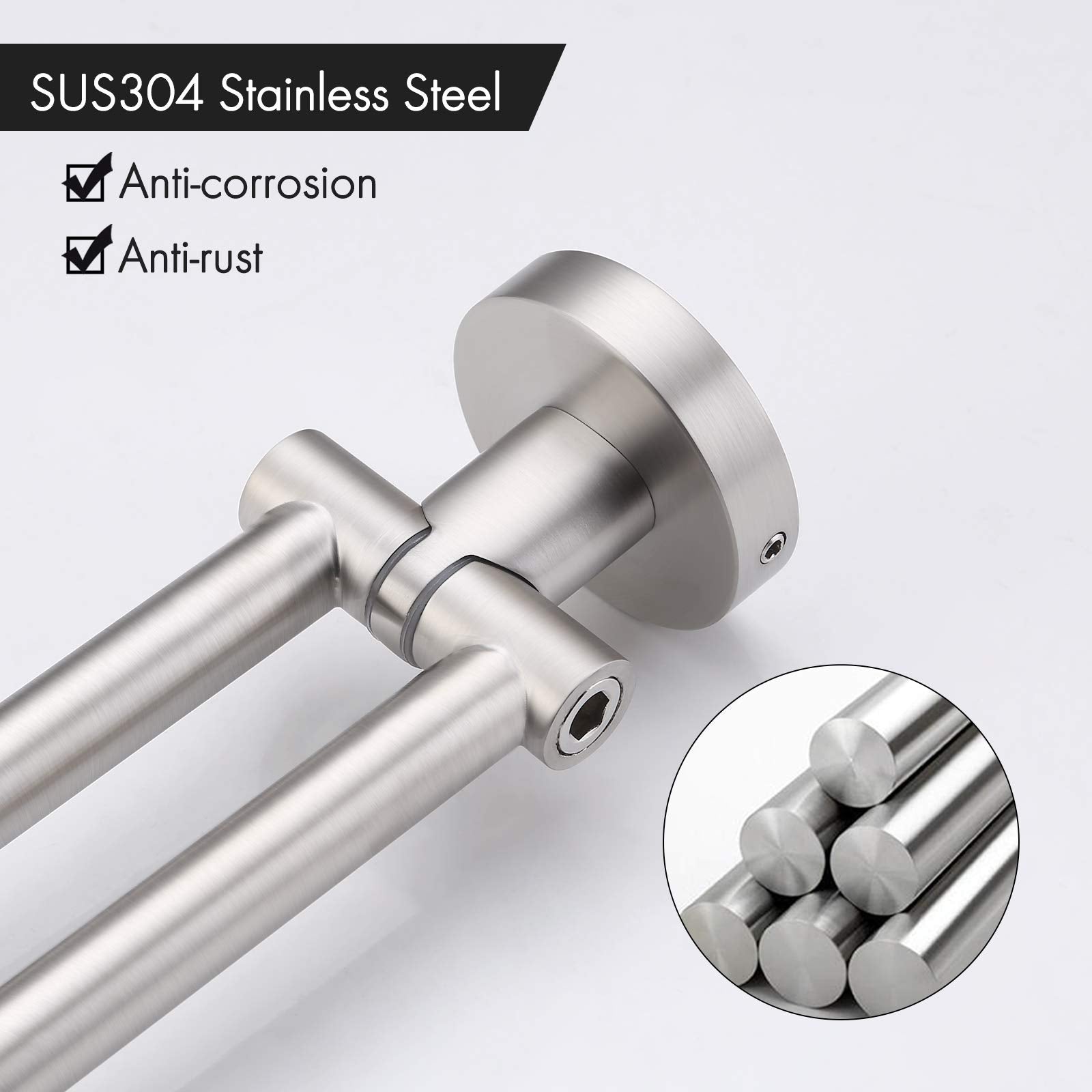 KES Kitchen Swivel Towel Bar 9-Inch Swing Out Towel Rack Double Towel Bar 2-Arm Wall Mounted SUS 304 Stainless Steel Brushed Finish  A2106S23-2