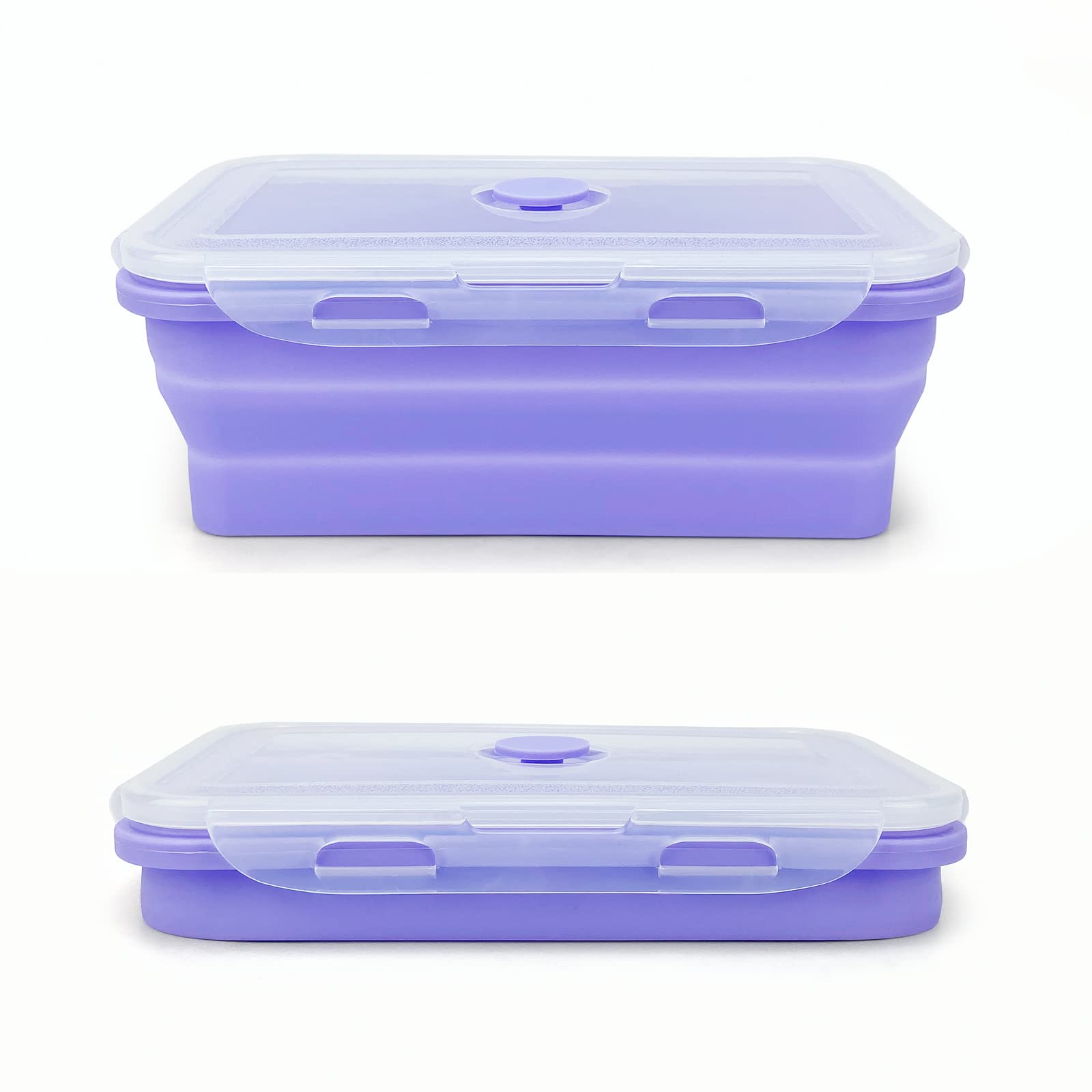 Lunbengo Purple Collapsible Sandwich Container, Silicone Lunch Container Bento Box With Plastic Lid, Microwave Safe, Camping Bow