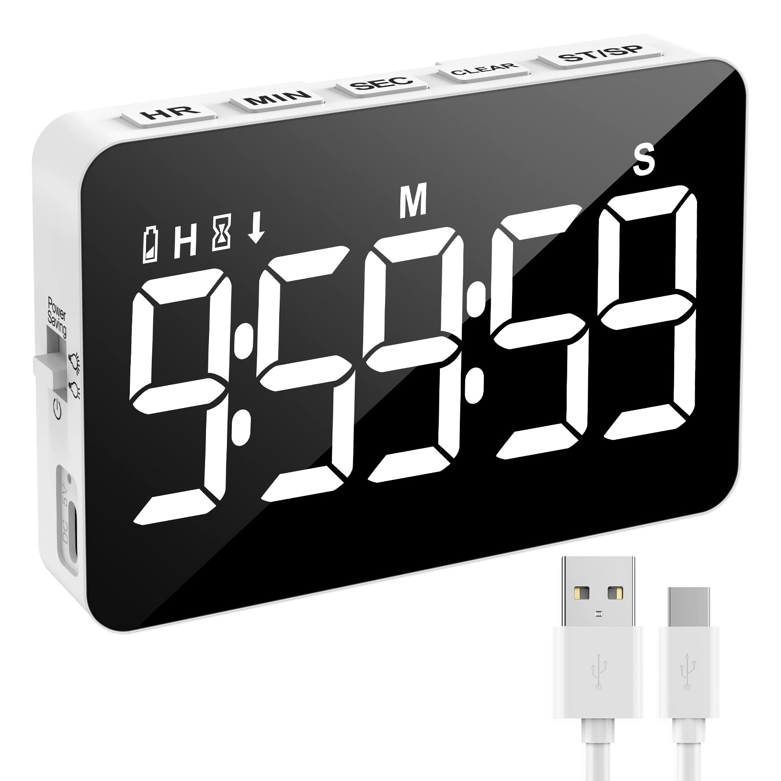 Rechargeable Digital Kitchen Timer for Cooking, Magnetic Timers with Countdown/up, Kids Timer with 5   LED Display 3 Brightness 