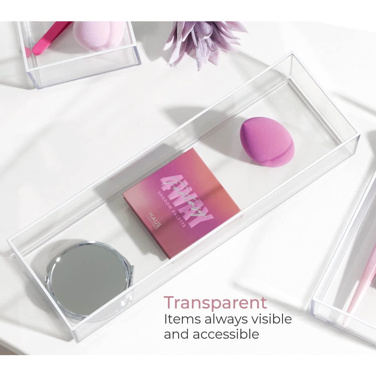 Idesign The Sarah Tanno Collection Plastic Cosmetic Drawer Organizer, 4'' X 12'' X 2'', Clear