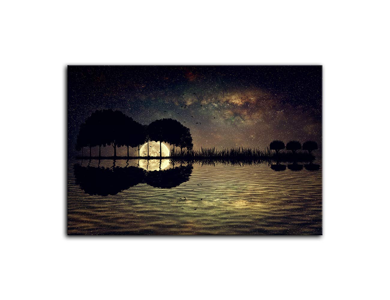 Urttiiyy Guitar Trees Arranged In A Shape Of A Guitar On A Starry Sky Background In A Full Moon Night Canvas Wall Art Modern Hom