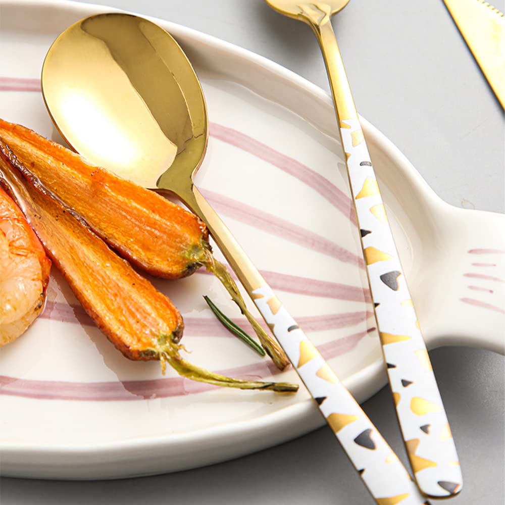 Stainless Steel Soup Spoon,Korean Dessert Spoon,White Gold Spotted Spoon For Home, Kitchen Or Restaurant, Set Of 4 Colour Spotte