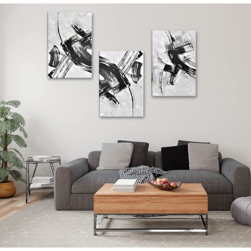 Creoate Black And White Wall Art Decor For Bedroom, 3 Pieces Abstract Lines Painting Canvas Print Artwork, Minimalist Home Decor