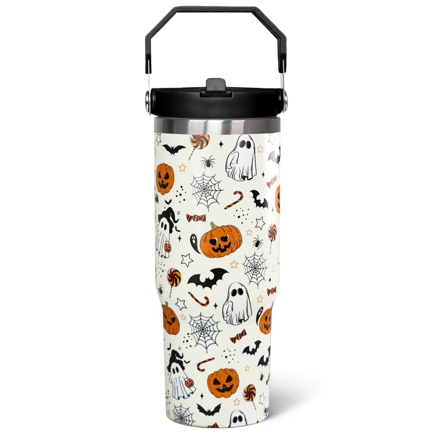 qwpmvhsak 30oz Halloween BooTumbler With Handle Lid and Straw Coffee Mug Cup Water Bottles,Halloween Boo Themed Gifts for Women 