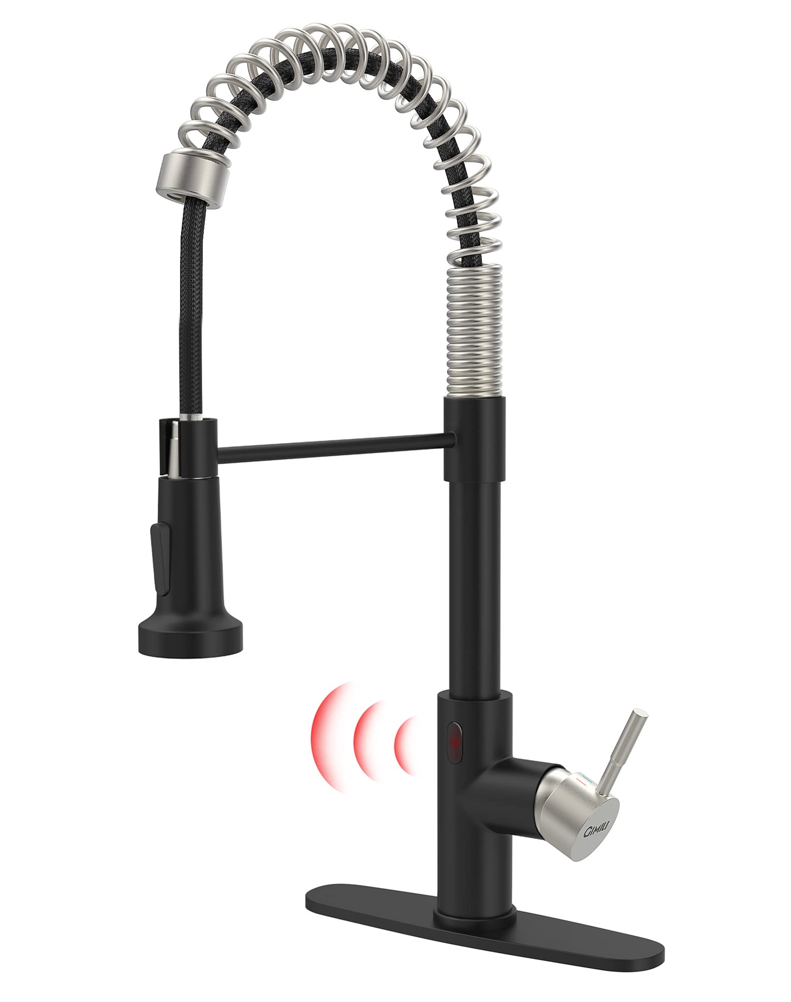 GIMILI Black and Nickel Touchless Kitchen Faucet with Pull Down Sprayer, Motion Sensor Smart Hands-Free Single Handle Kitchen Si