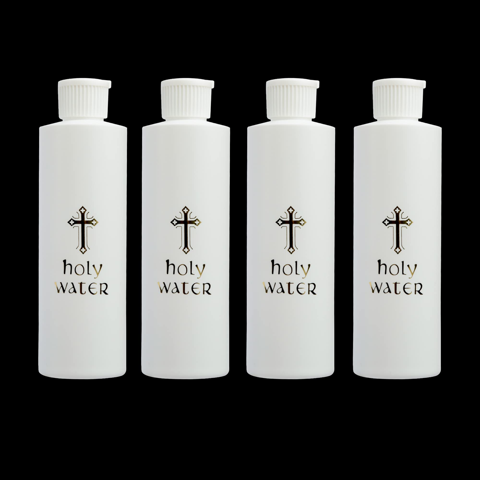 RONRONS 4 Pieces Gold Cross Refillable Holy Water Bottles Containers, 250ml White Round Flip Spout Catholic Christian Plastic De