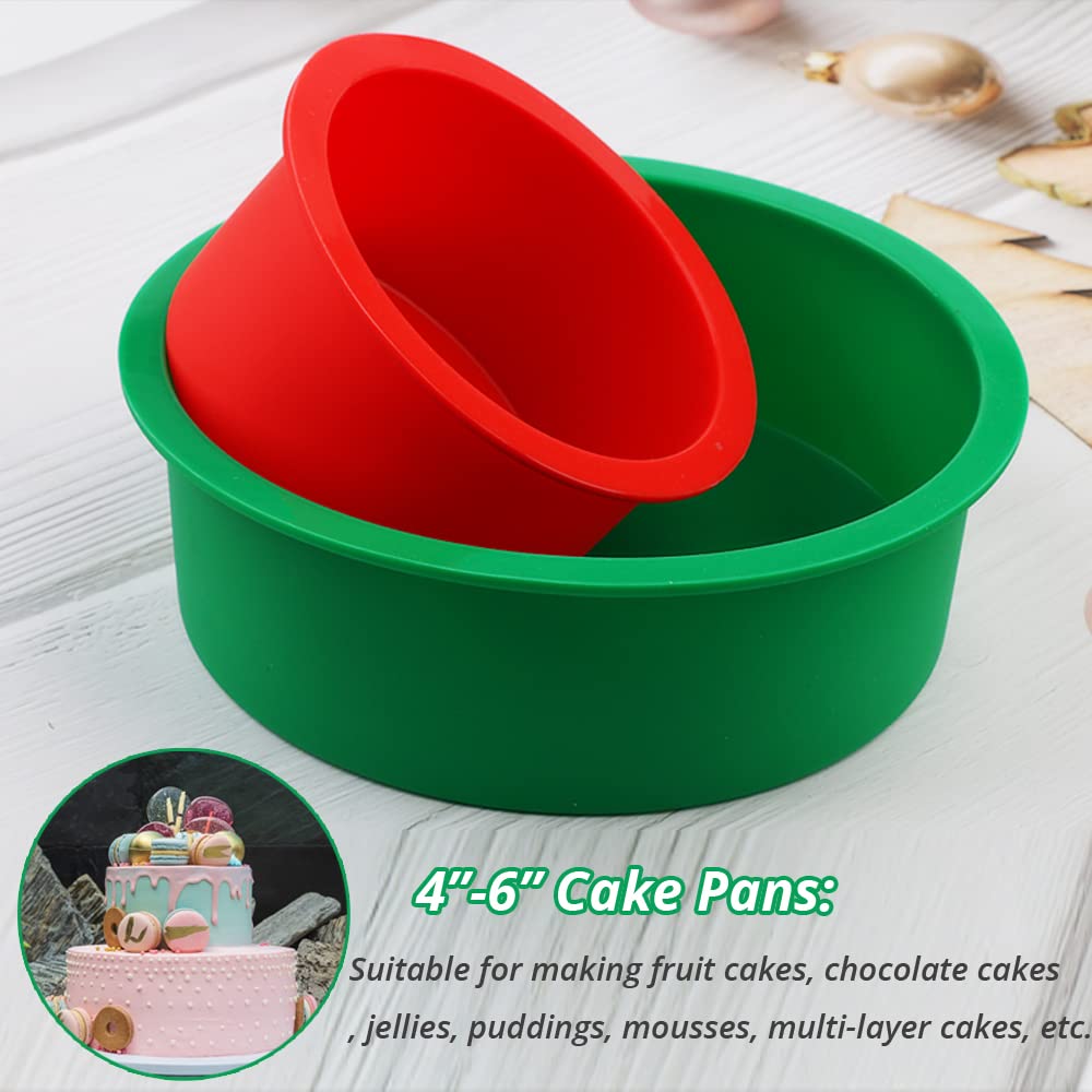 Round Silicone Pan Set - 6 Pack 4 - 6Inch Baking Cake Mold, Quick Release Baking Pans For Muffin, Cupcake, Layer Cake, Cheese Ca