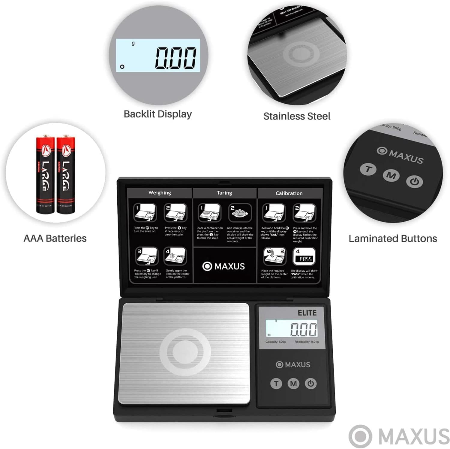 Maxus Digital Pocket Gram Scale 500G X 0.01G High Precision With Tray, Weighs Small Food, Jewelry, Ounces, Grains, Lcd Display,