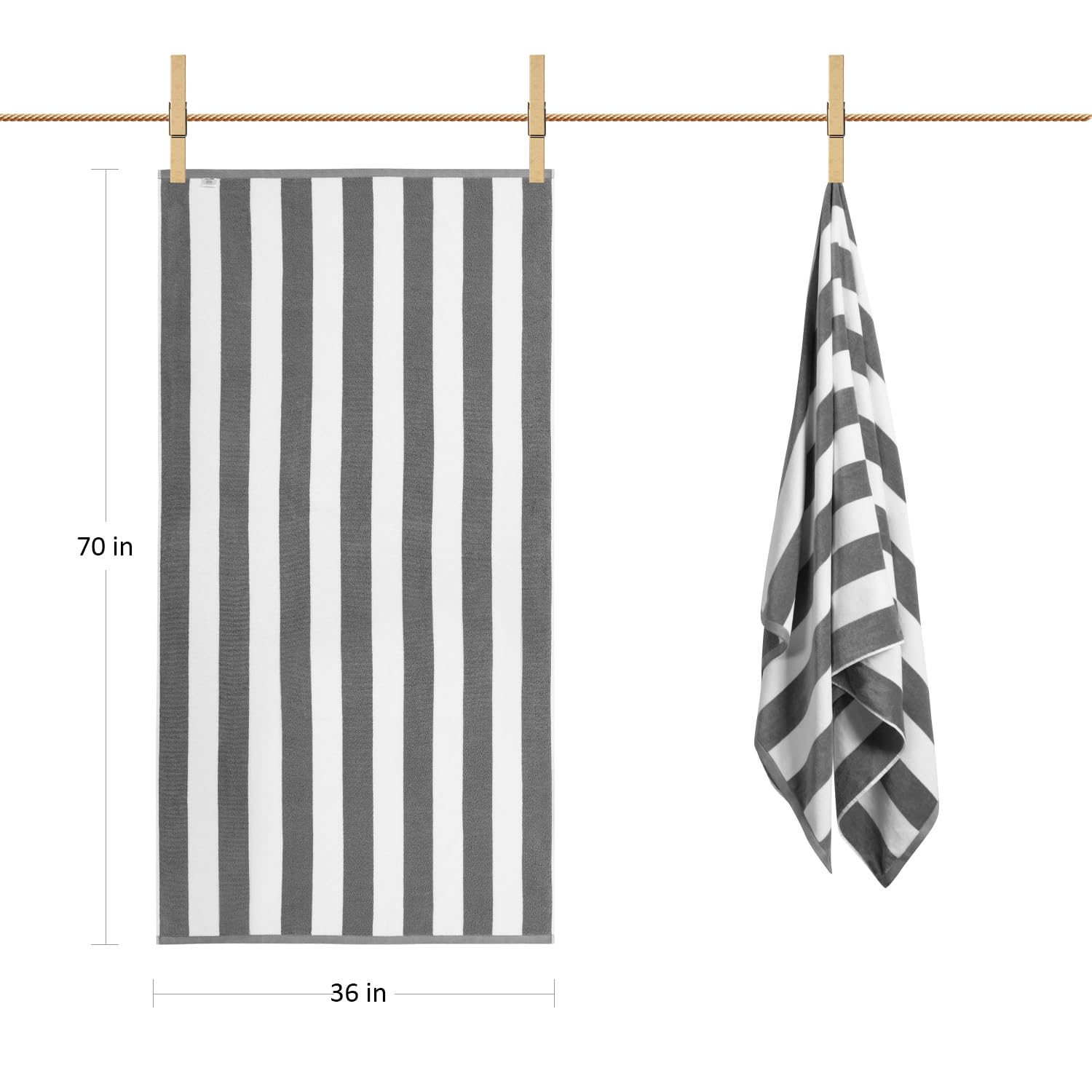 LULUHOME Plush Oversized Beach Towel - Fluffy Cotton Thick 36 x 70 Inch Gray Striped Pool Towels  Large Summer Cabana Swimming Towel for Adults