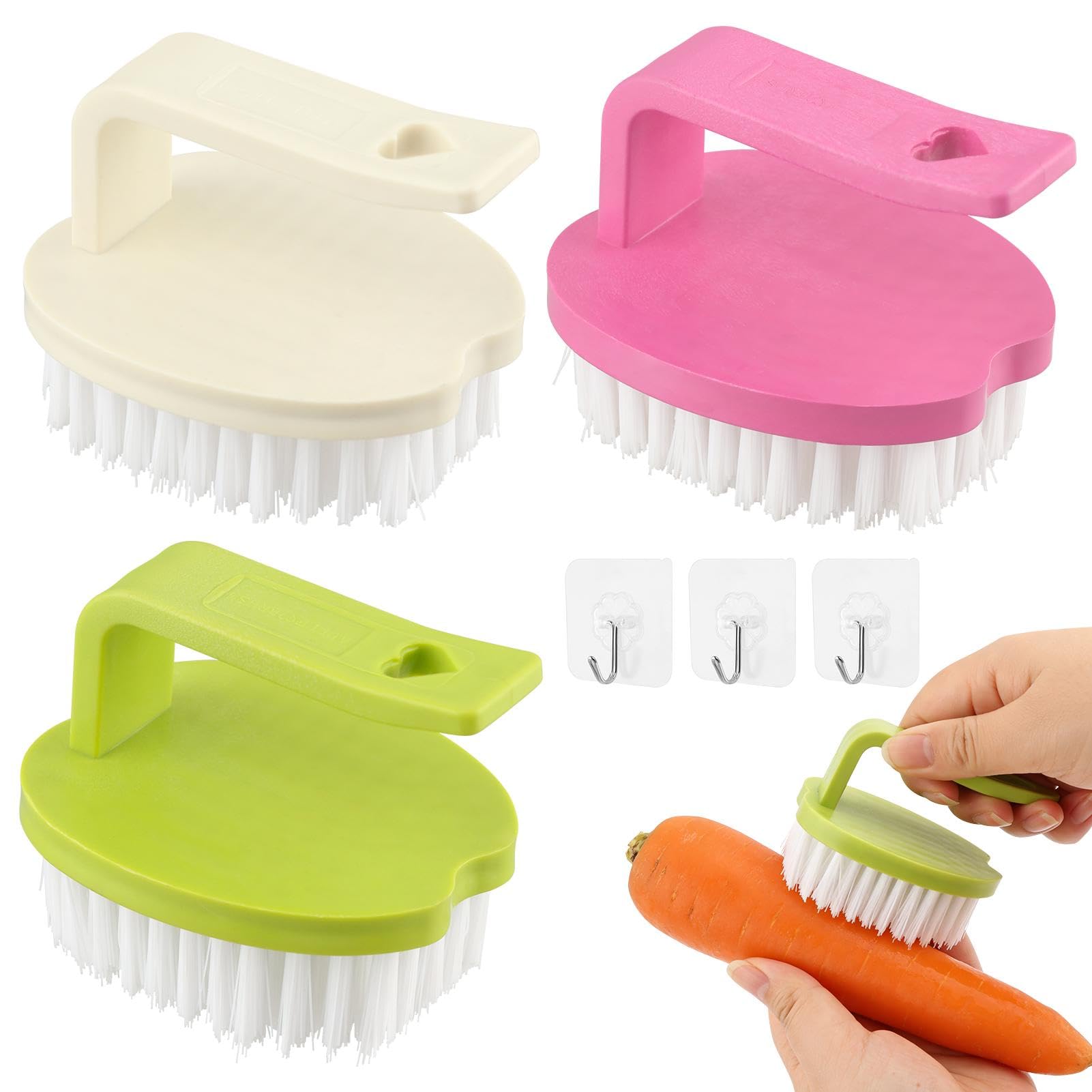 3Pcs Vegetable Scrubber Brush, Vegetable Brush with Stiff Bristles Veggie Cleaner Brush for Fruits, Potatoes, Carrots & More wit
