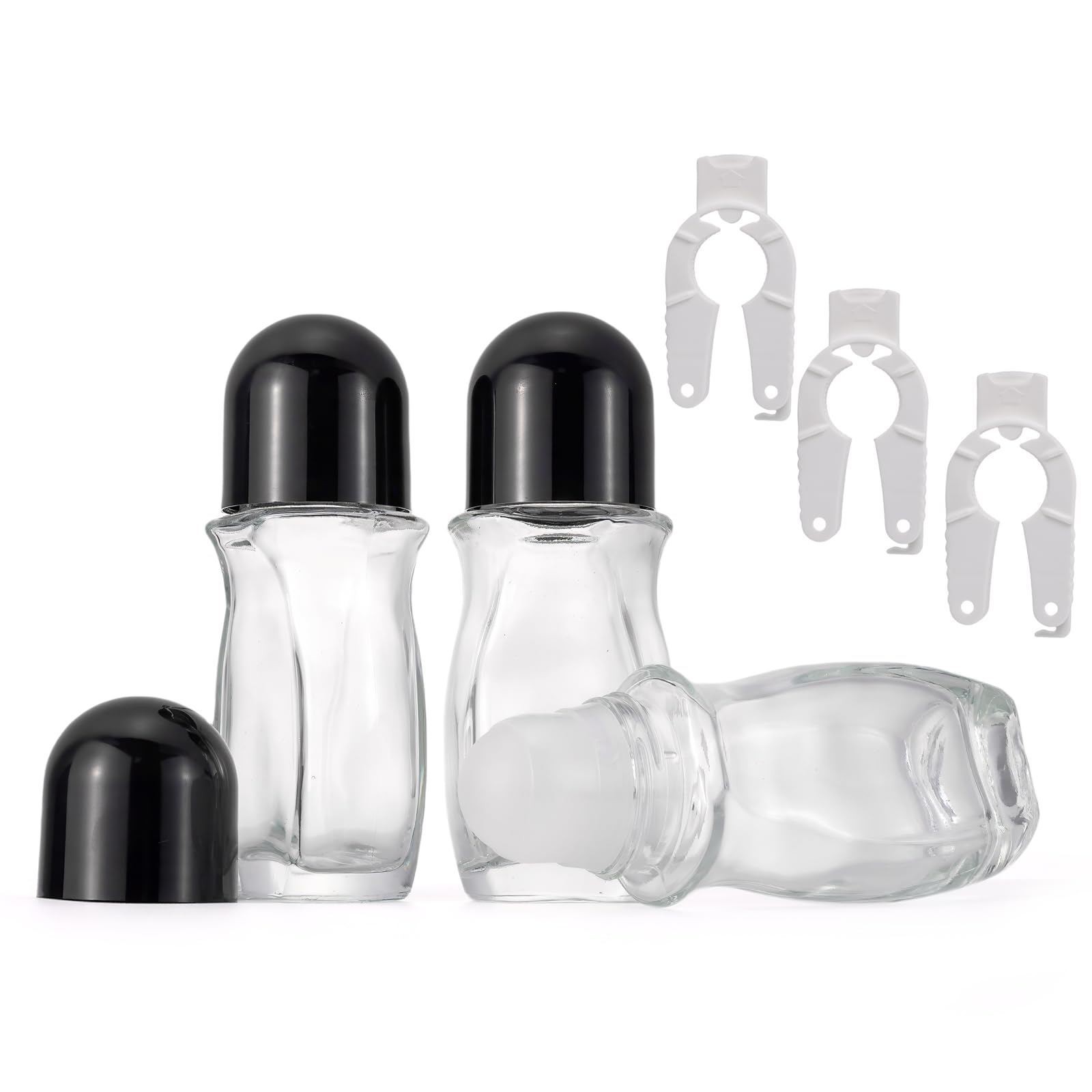 Jiuwu Clear Roll On Bottles,3 Pack Roller Bottles For Deodorant,50 Ml Essential Oil Roller Bottles,Empty Glass Bottle With Plast