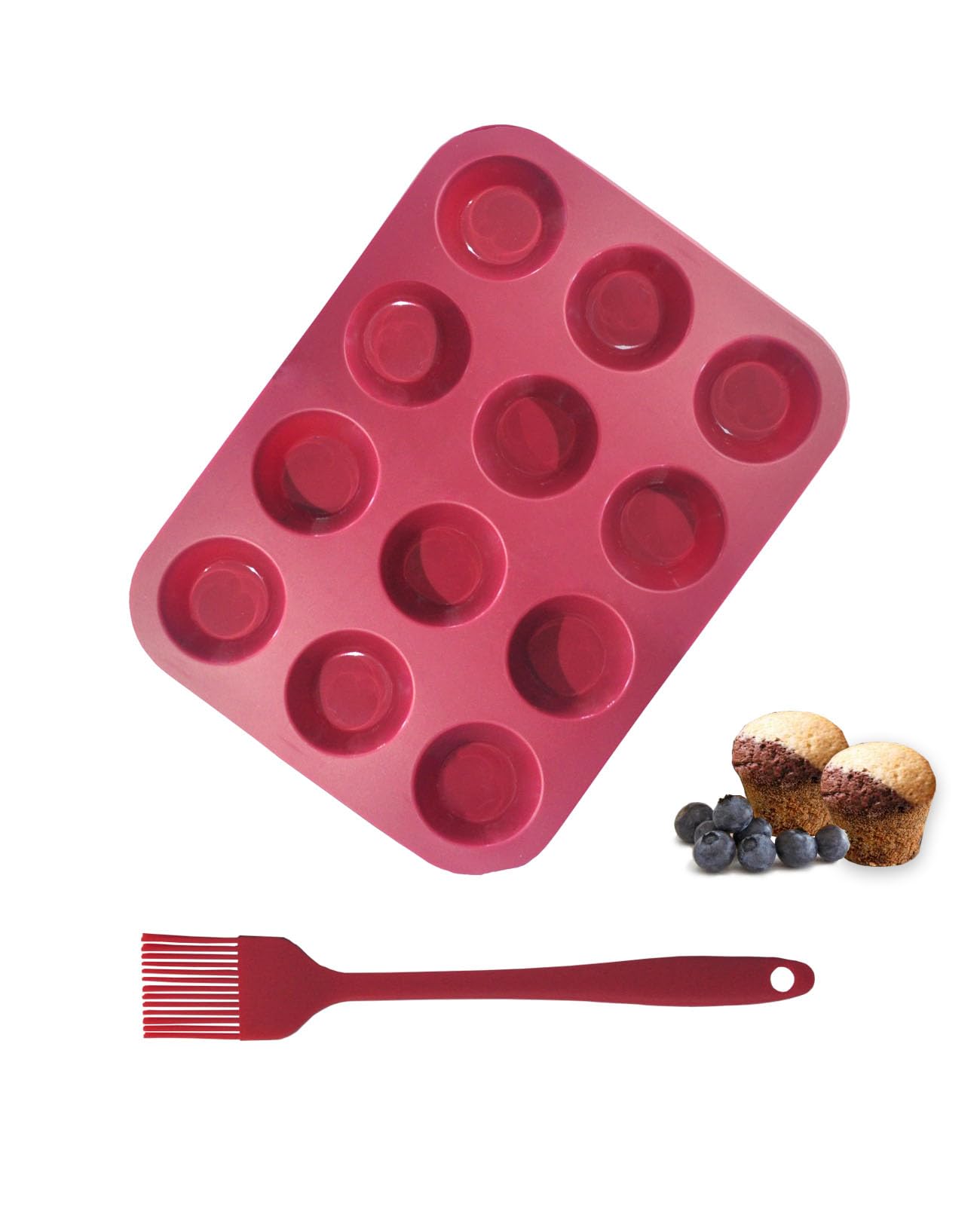 Sinoskye Silicone Mini Muffin Pan, 12-Cup Mini Cupcake Pan With Silicone Pastry Brush For Making Mini Egg Muffin, Keto Diet, Bpa