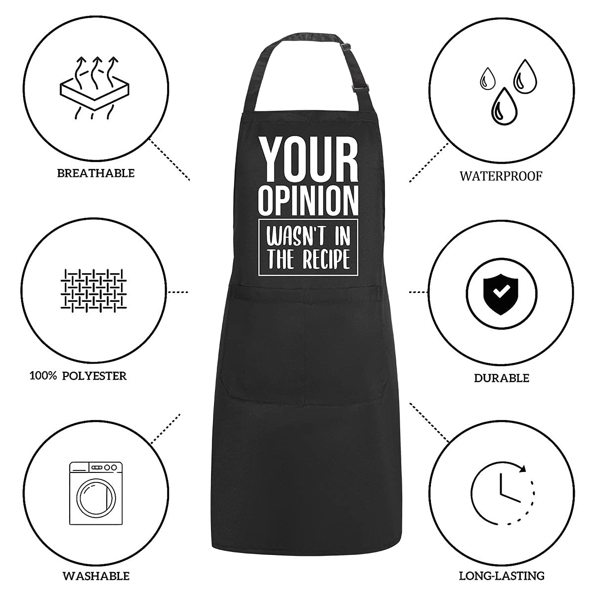 Funny Chef Aprons For Men And Women With Pockets, Your Opinion Wasn 'T In The Recipe, Kitchen Cooking Grilling Apron For Dad Mom