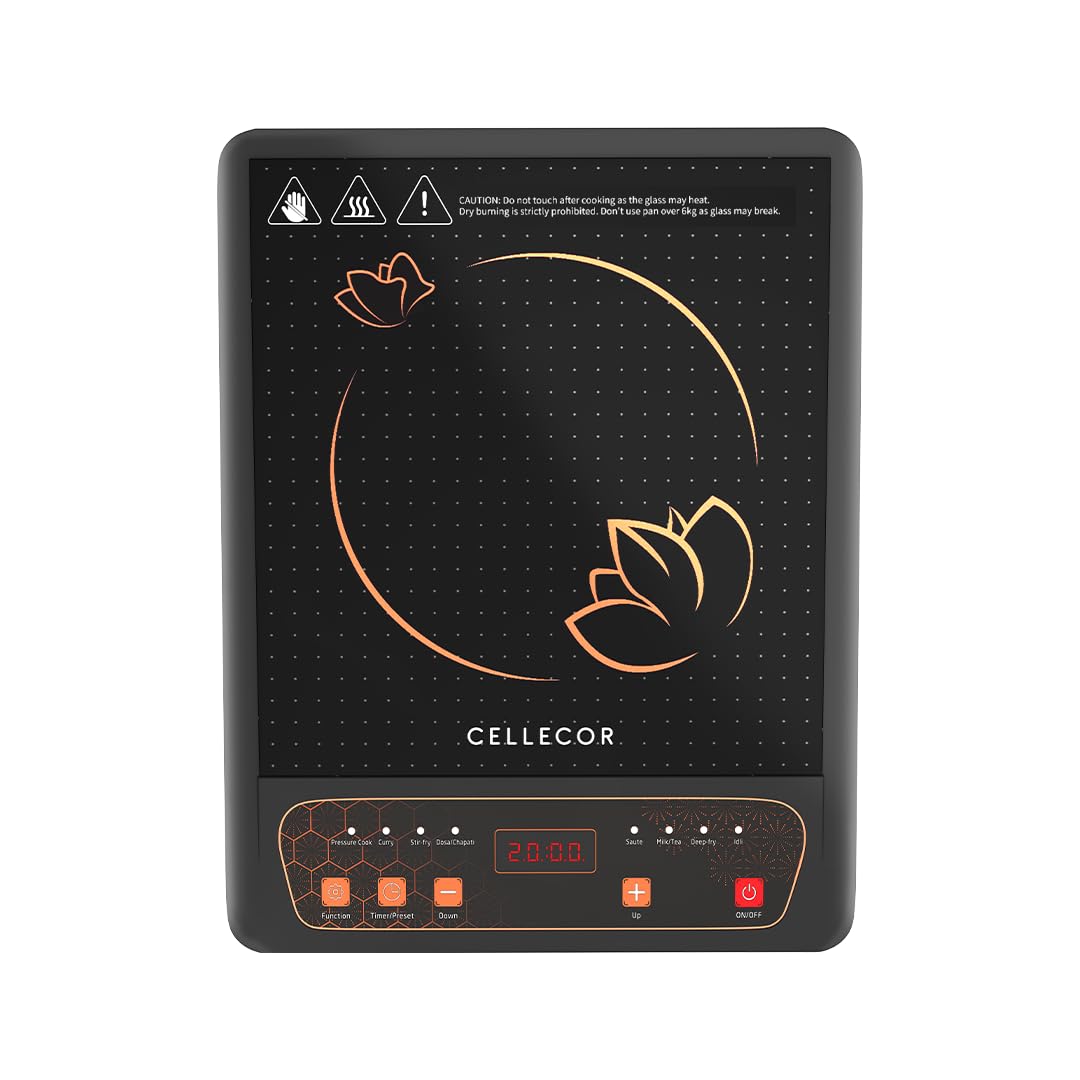 Cellecor Ict01Ce 2000 Watts Induction Cooktop With AutoSwitch Off | 8 Preset Modes | Soft Push Button Control | Overheat Protec
