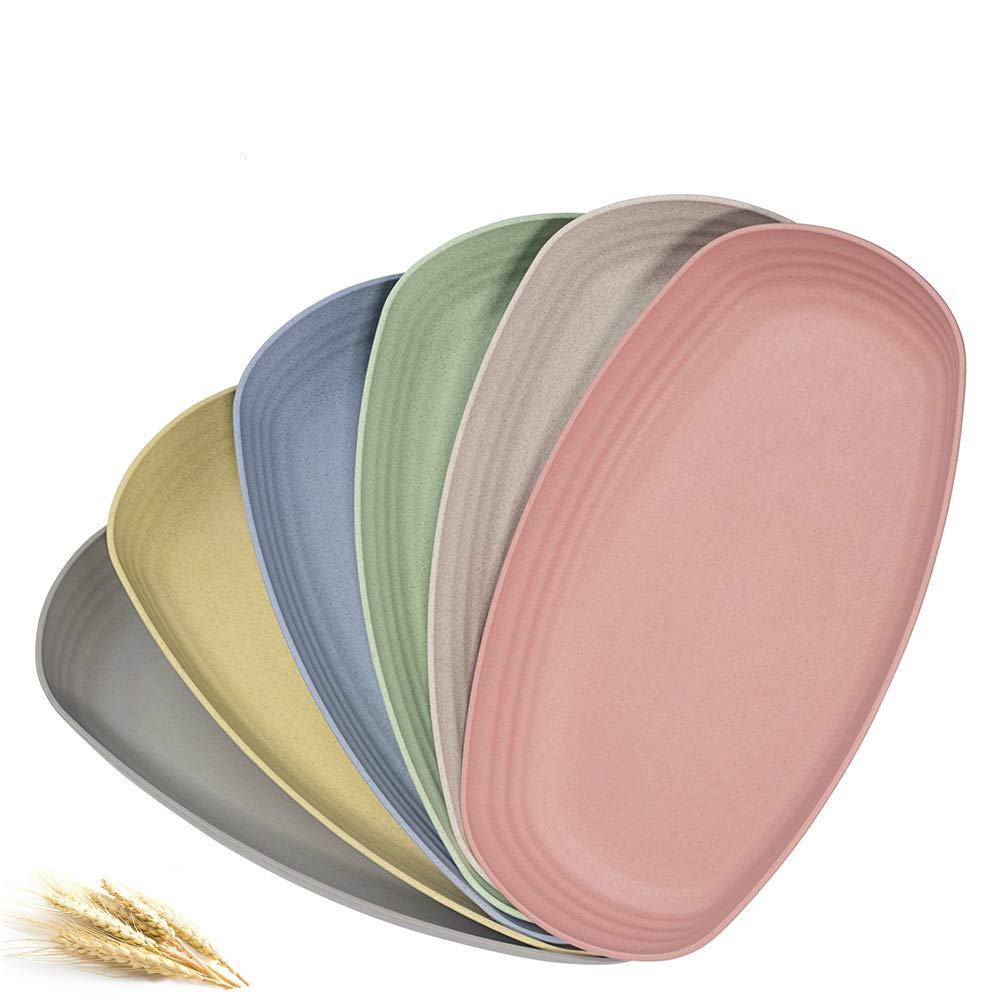 Hobein 6 Pack 11 Inch Wheat Straw Dinner Plates - Dishwasher & Microwave Safe Lunch Plates Reusable Eco-Friendly Lightweight Unb