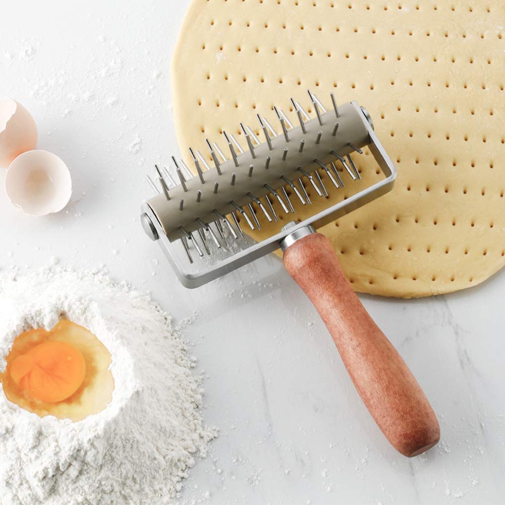 Ampseven Pizza Dough Docker Roller - Pastry Docker Roller With Spike For Homemade Baking Cake Crackers Pie Hole Maker, Prevent D