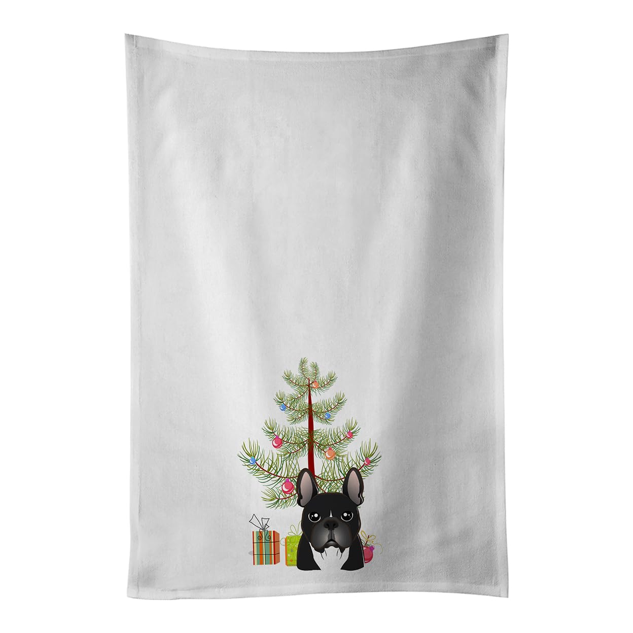 Christmas Tree and French Bulldog White Kitchen Towel Set of 2