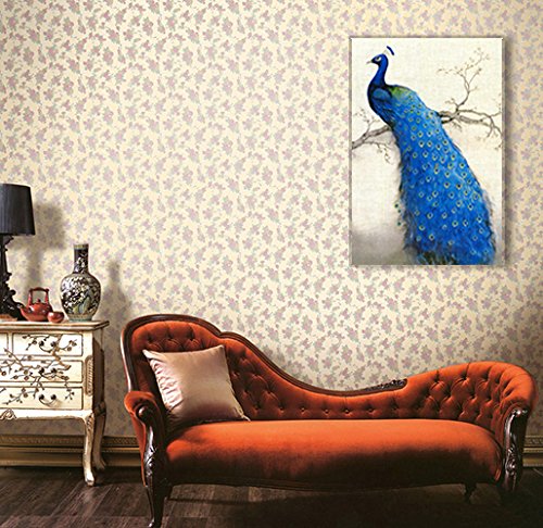 Peacock Wall Art Decor For Living Room, Piy Beautiful Oil Painting Canvas Prints Of Elegant Proud Peacock On Beige Pictures (1''