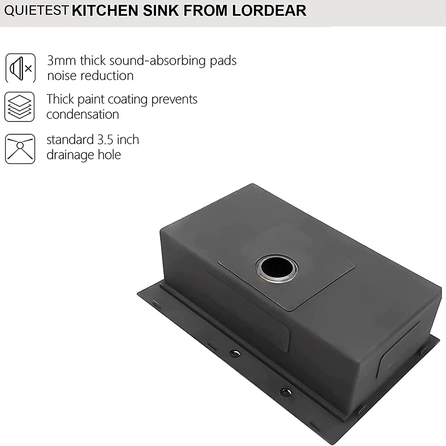 Lordear 30X22 Kitchen Sink Black Drop In Single Bowl 16 Gauge Stainless Steel Gunmetal Black 30 Inch Topmount Kitchen Sinks 30 B