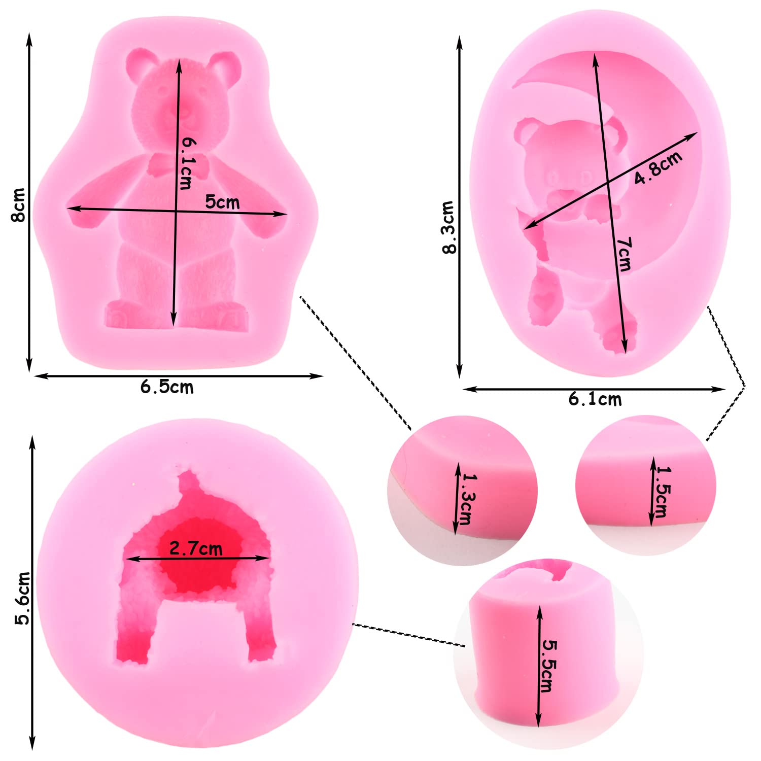 Zixiang Teddy Bear Silicone Fondant Mold Moon Bear Chocolate Molds For Cake Decoration Sugar Craft Candy Soap Candle Gum Paste S