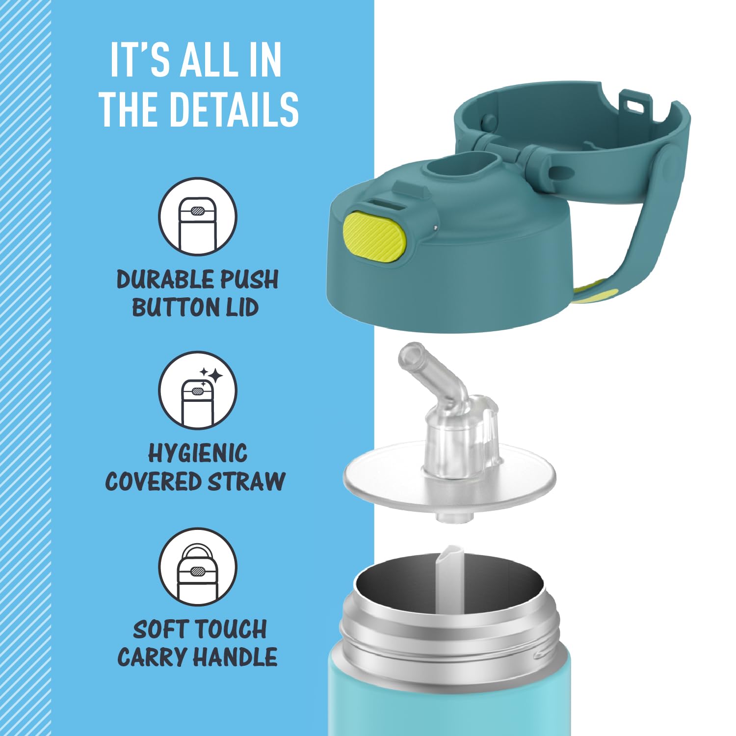 Thermos Funtainer Water Bottle With Straw - 12 Ounce, Blue/Green - Kids Stainless Steel Vacuum Insulated Water Bottle With Lid