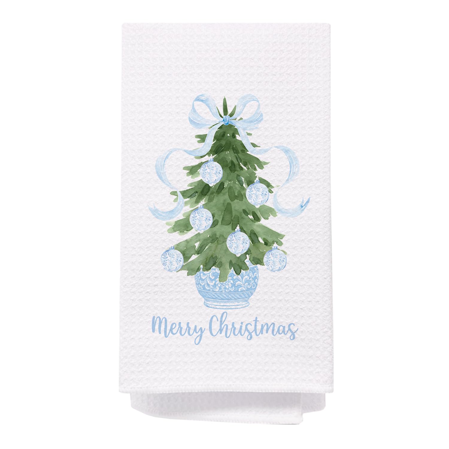 Spbl&L Light Blue Chinoiserie Christmas Kitchen Towels, Light Blue Bow Christmas Hand Towels For Bathroom, Chinoiserie Decor,Mer