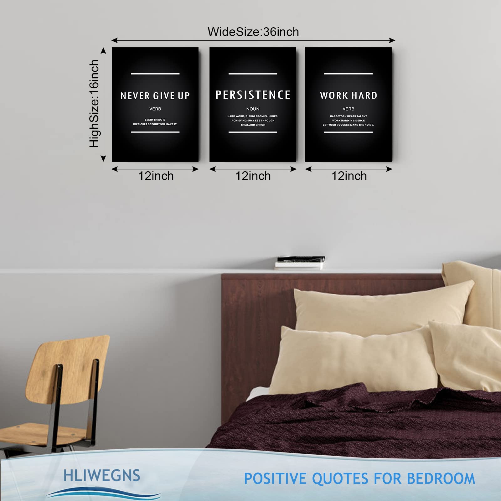 Motivational Never Give Up Canvas Wall Art  Inspiration Work Hard Persistence Quotes Reminder Decor Positive Affirmation Poster Success Wall Hanging Picture Leadership Gift for Home Office Workplace