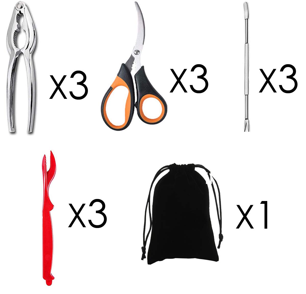 Artcome 13 Piece Seafood Tools Set For 3 People Including 3 Crab Crackers, 3 Lobster Shellers, 3 Seafood Forks, 3 Seafood Scisso