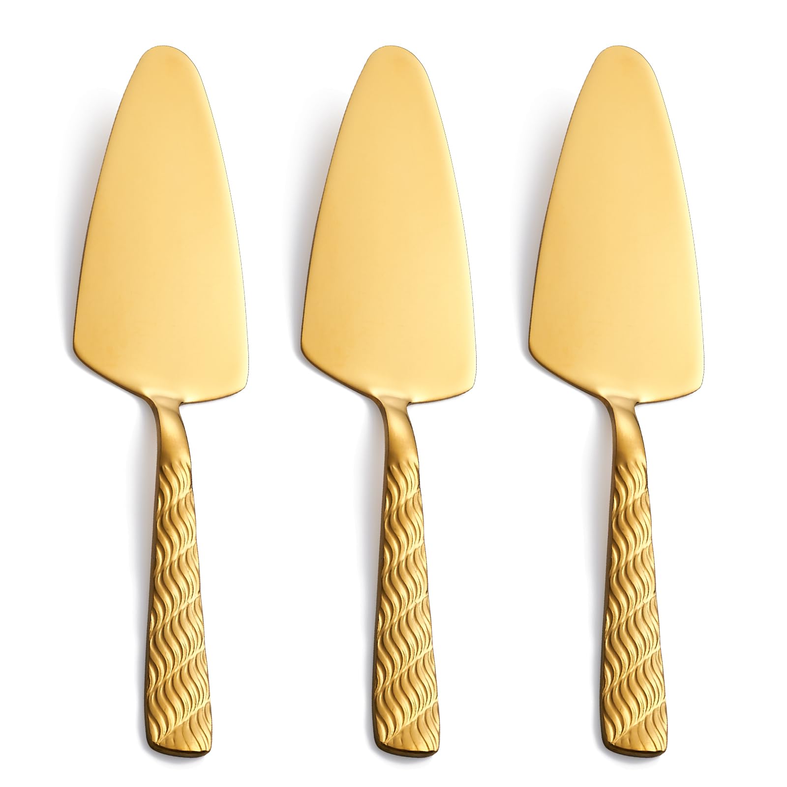 FULLYWARE Gold Cake Server, 9.4inch Stainless Steel Pie Server Spatula, Pizza Server Set of 3, Dishwasher Safe
