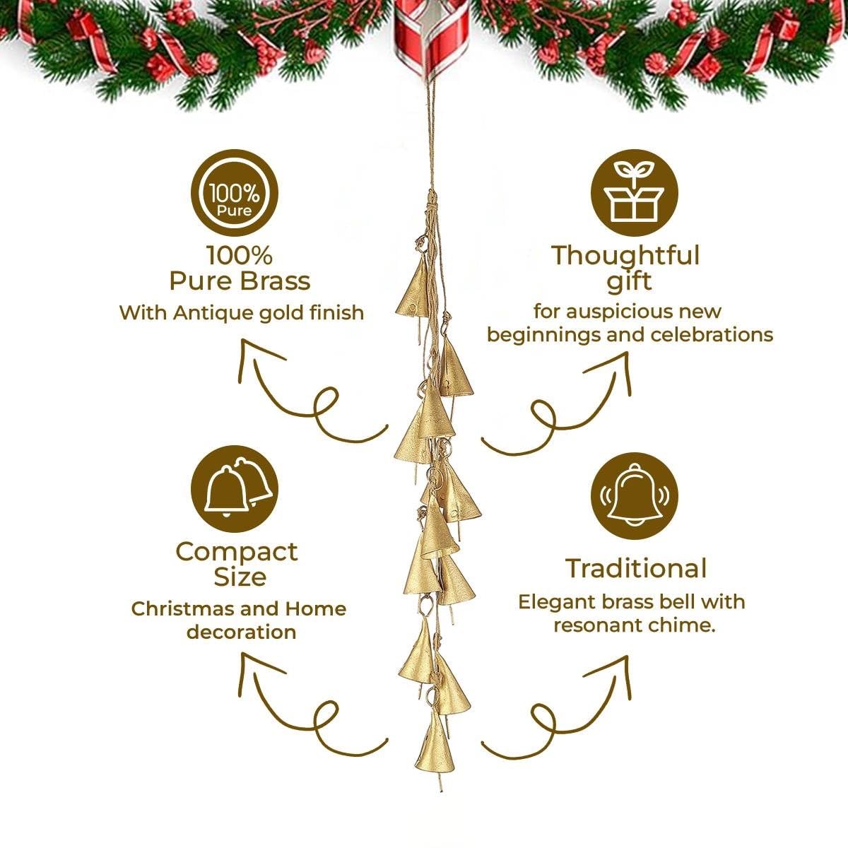 Bellshub Hanging Metal Bell Cluster with Jute Rope - Handmade Rustic Cow Bells for Wall, Door & Farmhouse D  cor | Vintage Harmo