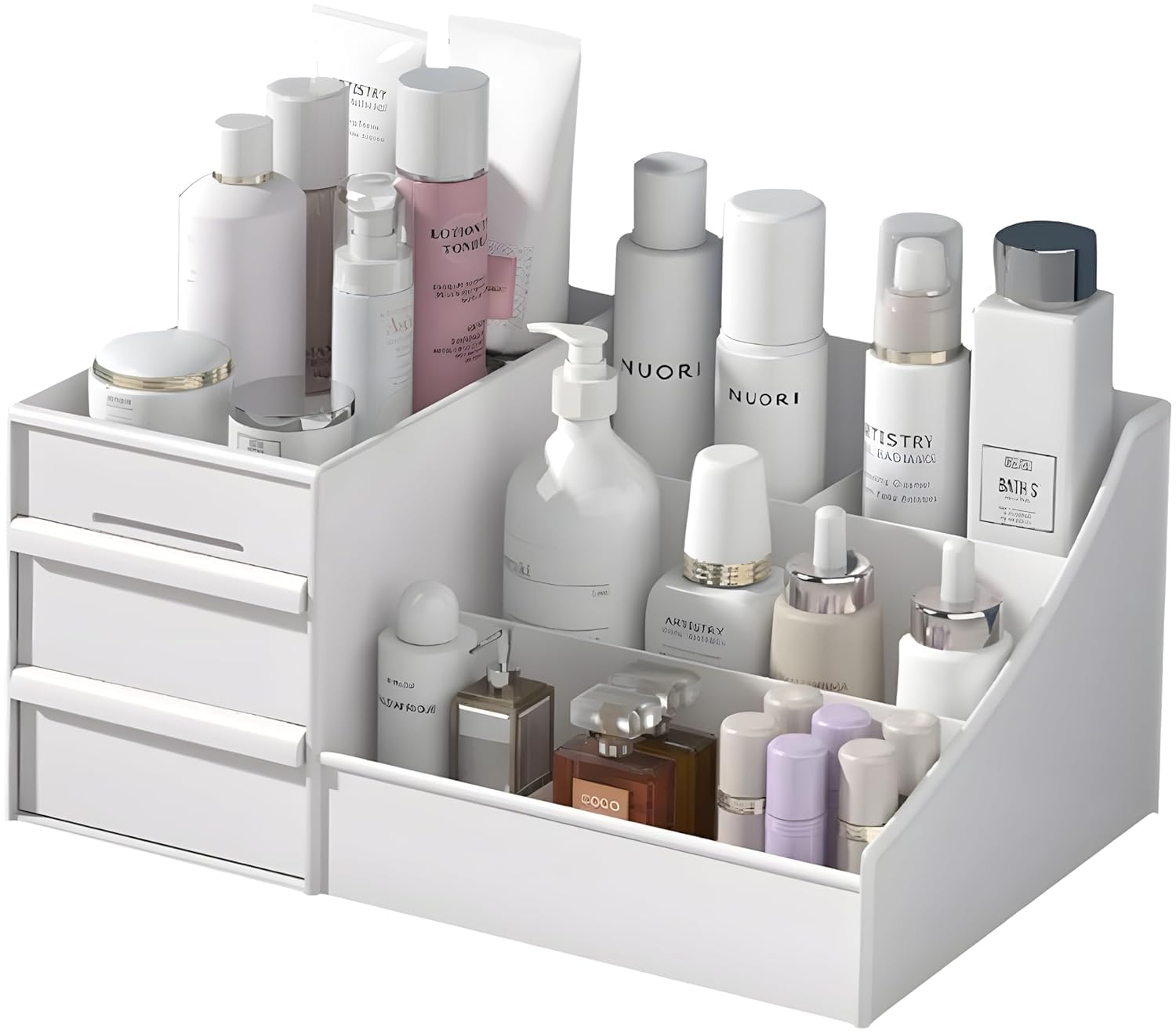 Carteeo 3Tier Plastic Storage Organizer With DrawersCute Makeup, Cosmetic & Desk Organiser For Lipsticks,Skincare,Brushes,Loti