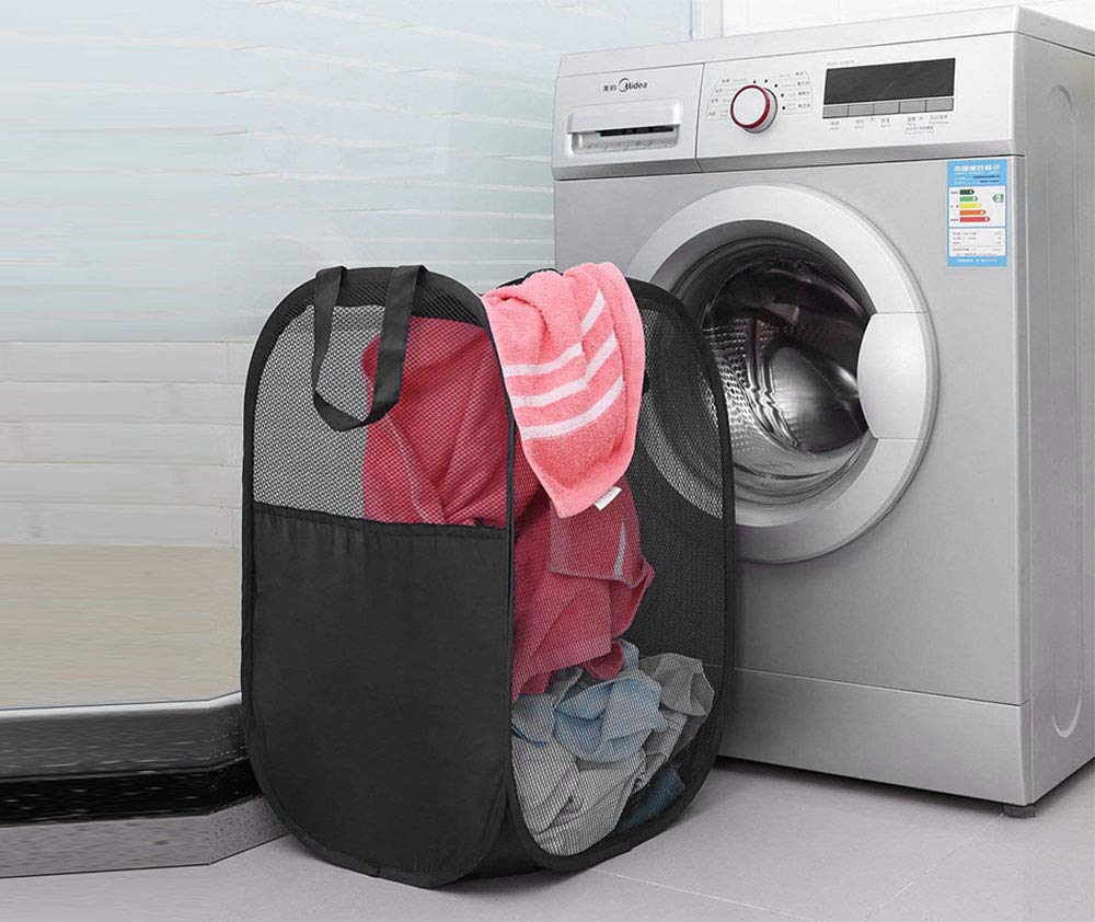 BENJUNC 2 laundry baskets  pop-up laundry baskets  foldable mesh laundry baskets (each with 2 reinforced handles)  black + blue?